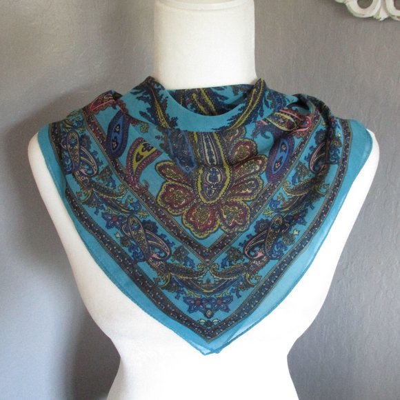 Vintage Accessories - 1980s sheer turquoise paisley scarf